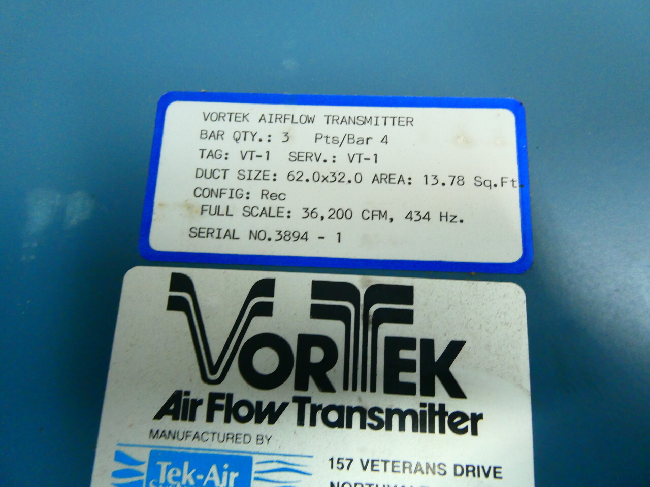 Tek-air VT-1 Vortek Airlfow Transmitter 36200cfm