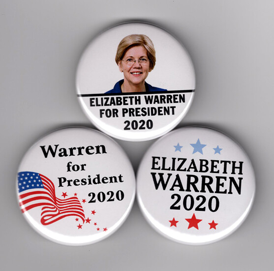 ELIZABETH WARREN For President 2020 buttons set campaign election 1-1/2" pinback