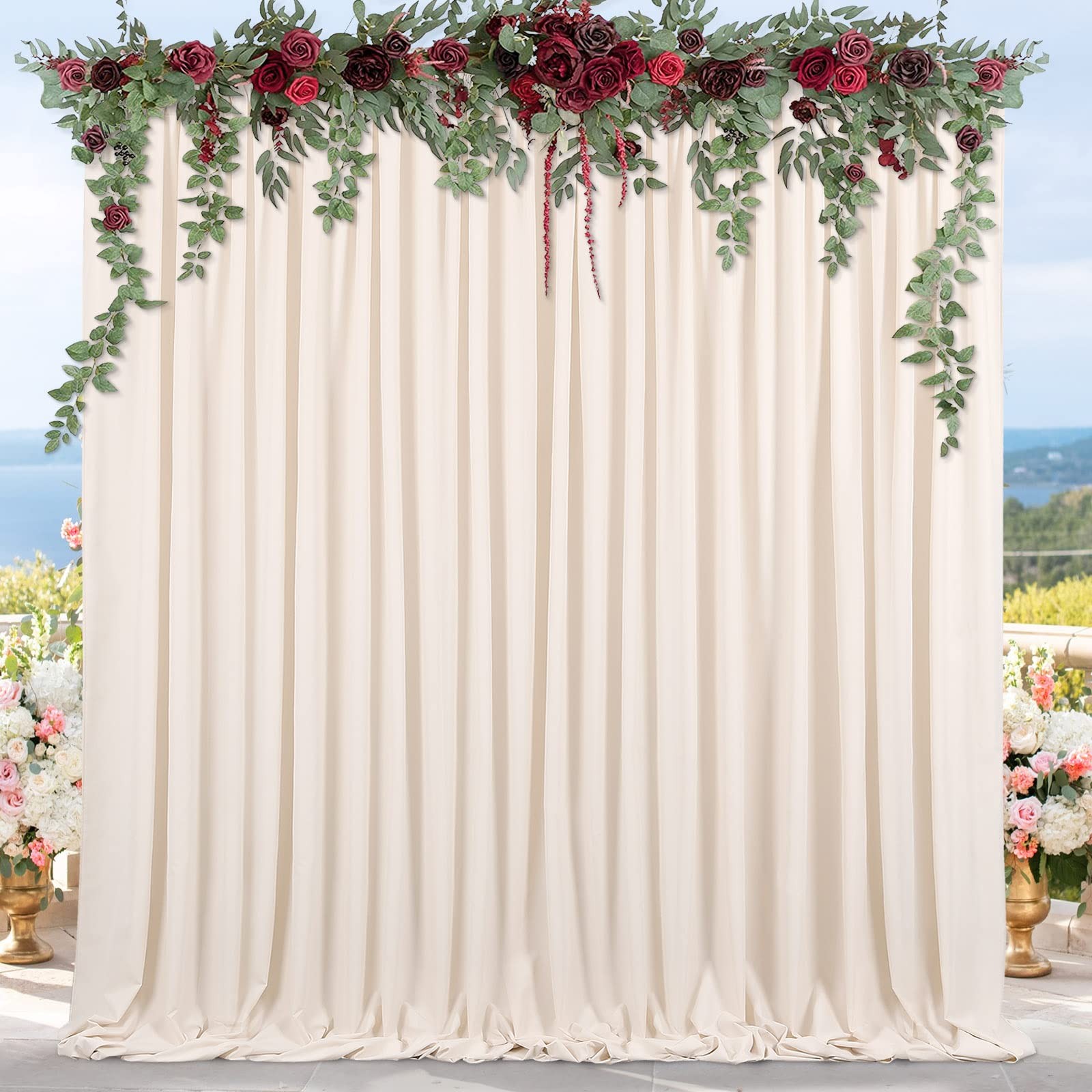 B-Cool Wrinkle Ivory Backdrop Curtains 2 Panels 5Ftx8Ft Polyester Wedding