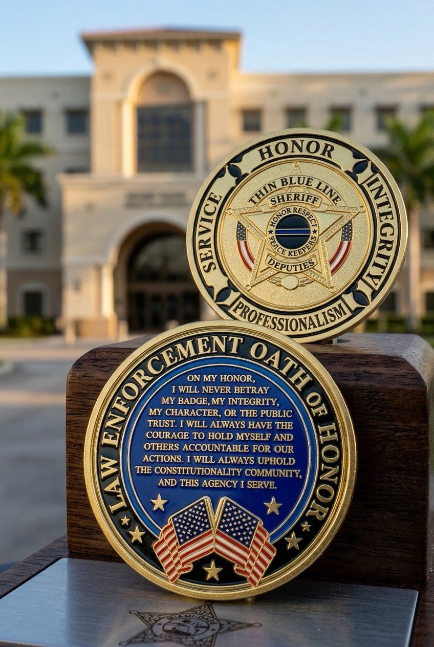 CHALLENGE COIN SHERIFF THIN BLUE LINE LAW ENFORCEMENT OATH OF HONOR.(NEL1276).