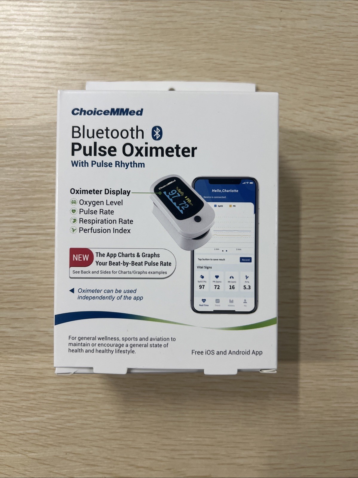 ChoiceMMed Bluetooth Pulse Oximeter with Pulse Rhythm