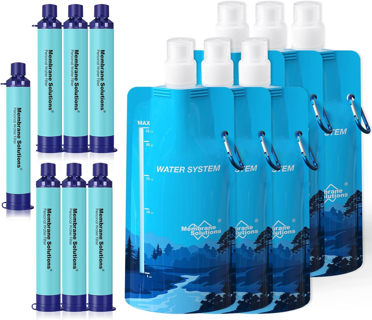 Squeezable Water Filtration System, Survival Water Purifier Kit, Portable Backpa
