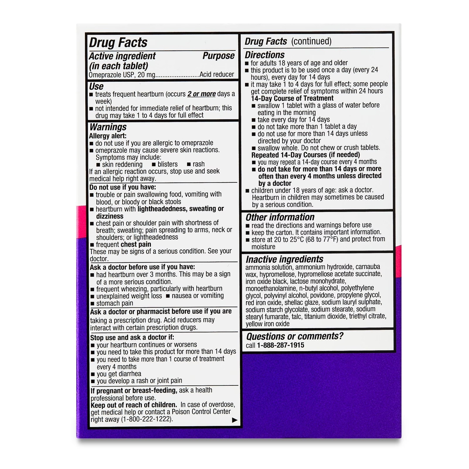 Equate Omeprazole Delayed-Release Acid Reducer Tablets, 20 mg, 28 Count - Pack 2