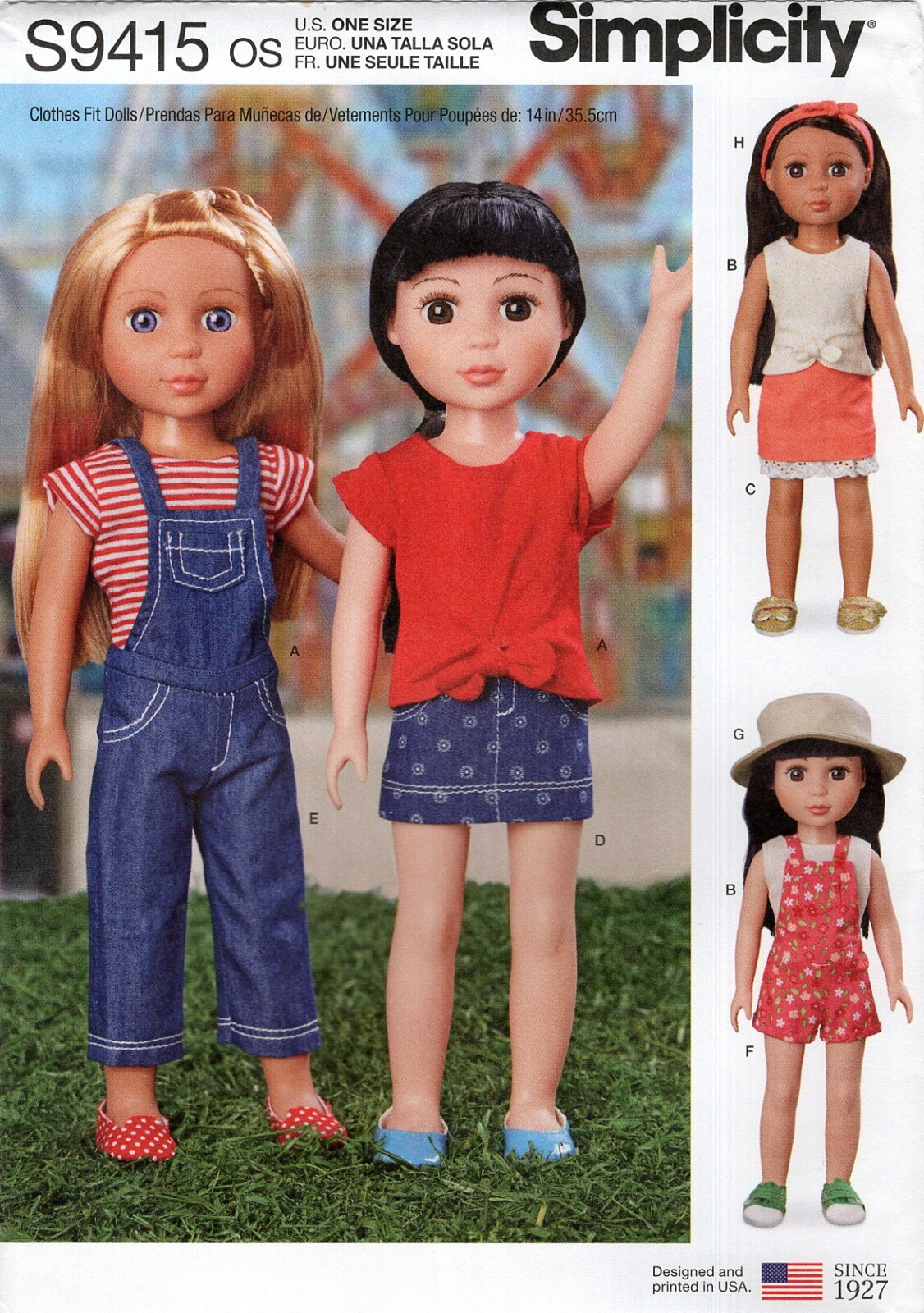 Simplicity S9415 Overalls, Shortalls, Skirts & Tops for 14" Dolls UNCUT Pattern
