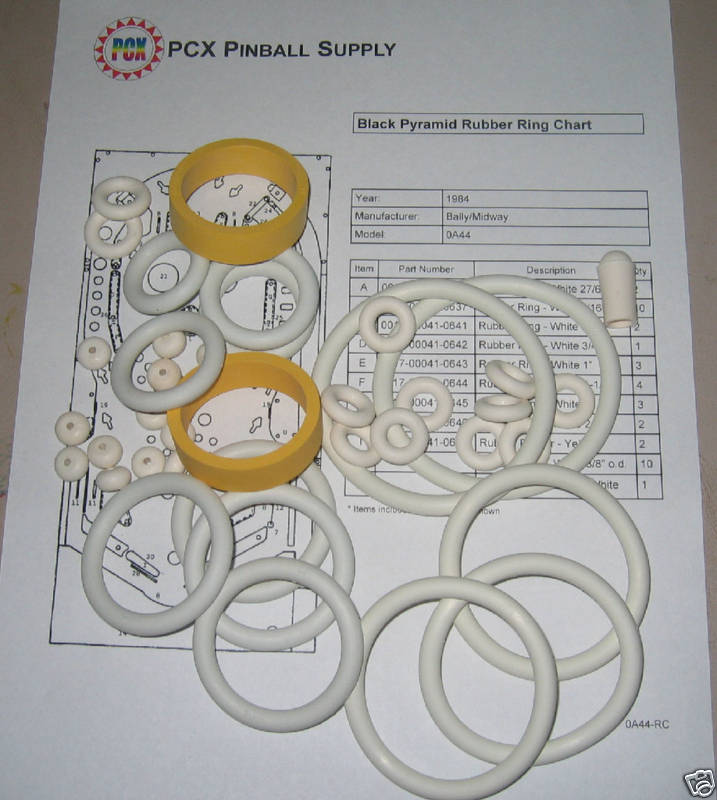 1984 Bally/Midway Black Pyramid Pinball Rubber Ring Kit