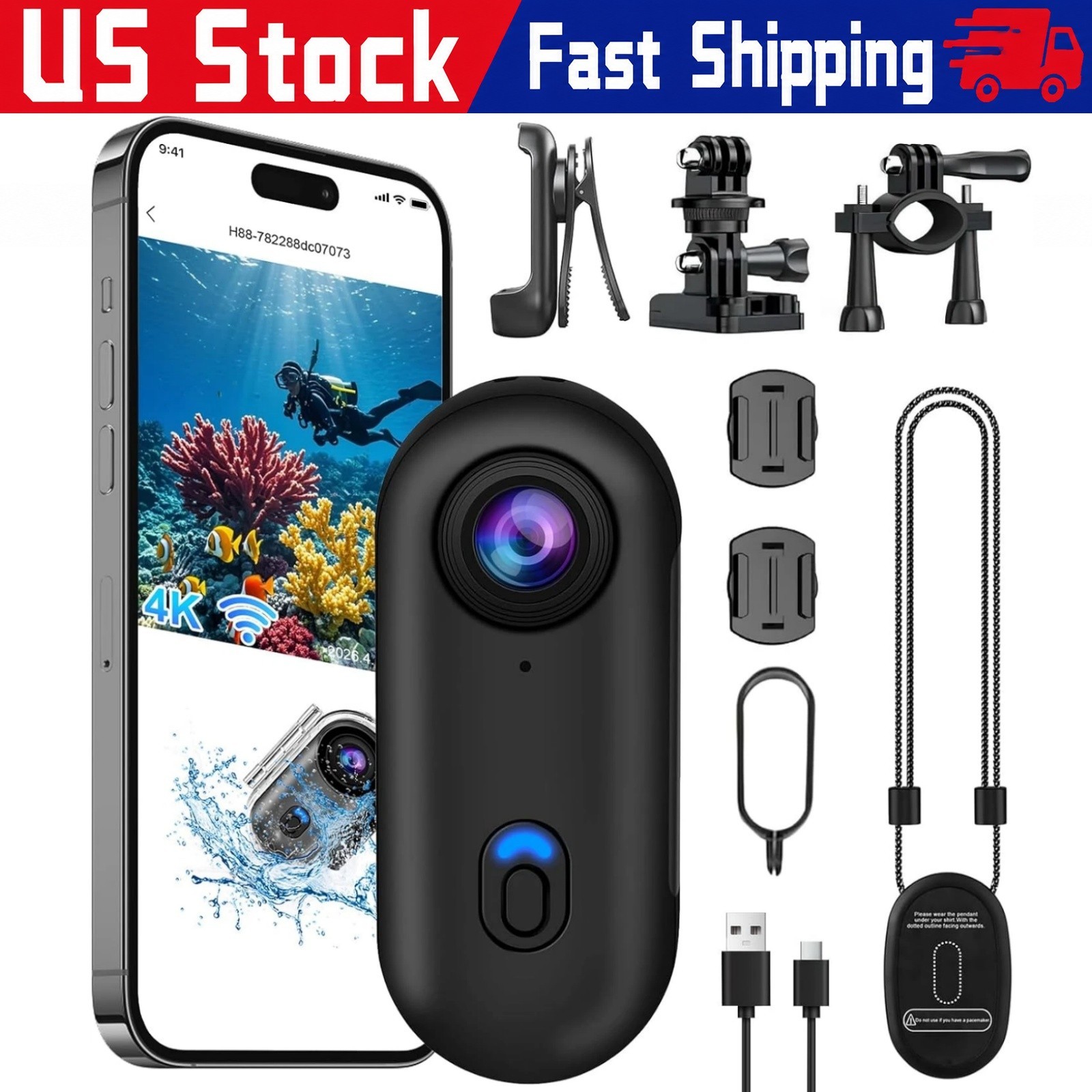 4K Action Camera Wearable Mini Underwater Cam Waterproof for Diving & Snorkeling