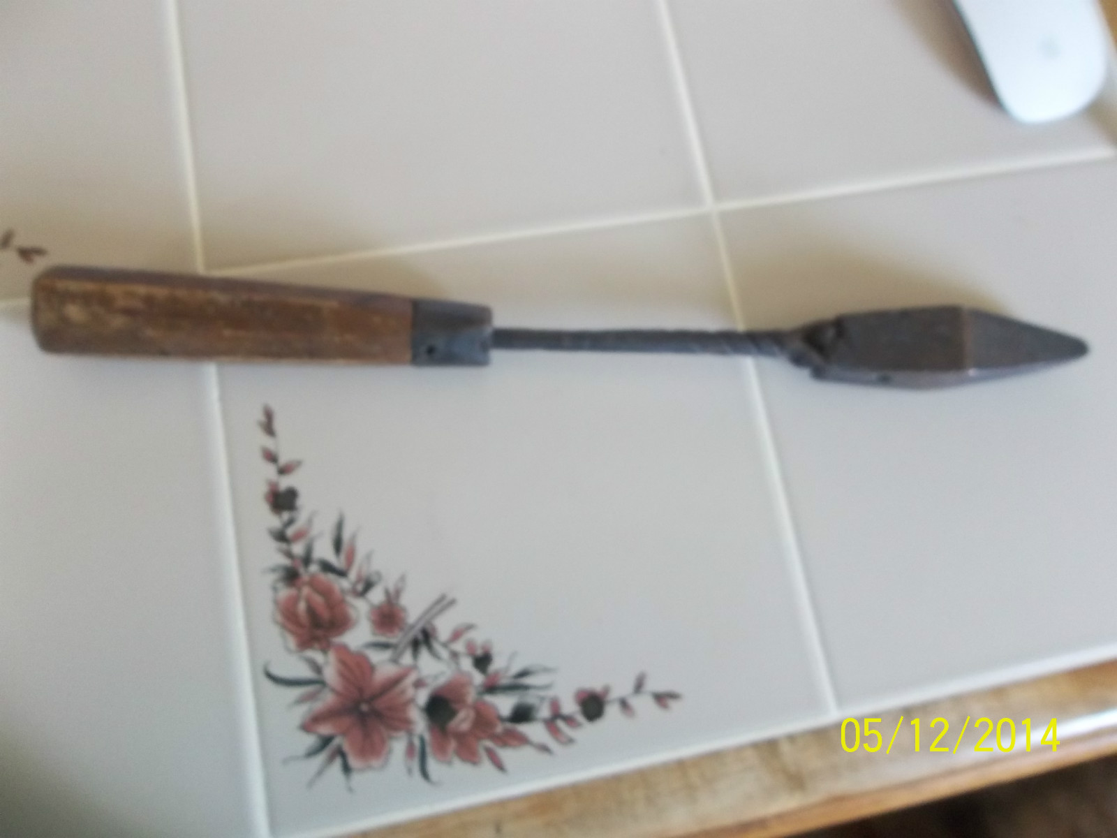 old Vintage Primitive Wood Handle Old Tool Copper Tip Soldering Iron YAGER  NICE