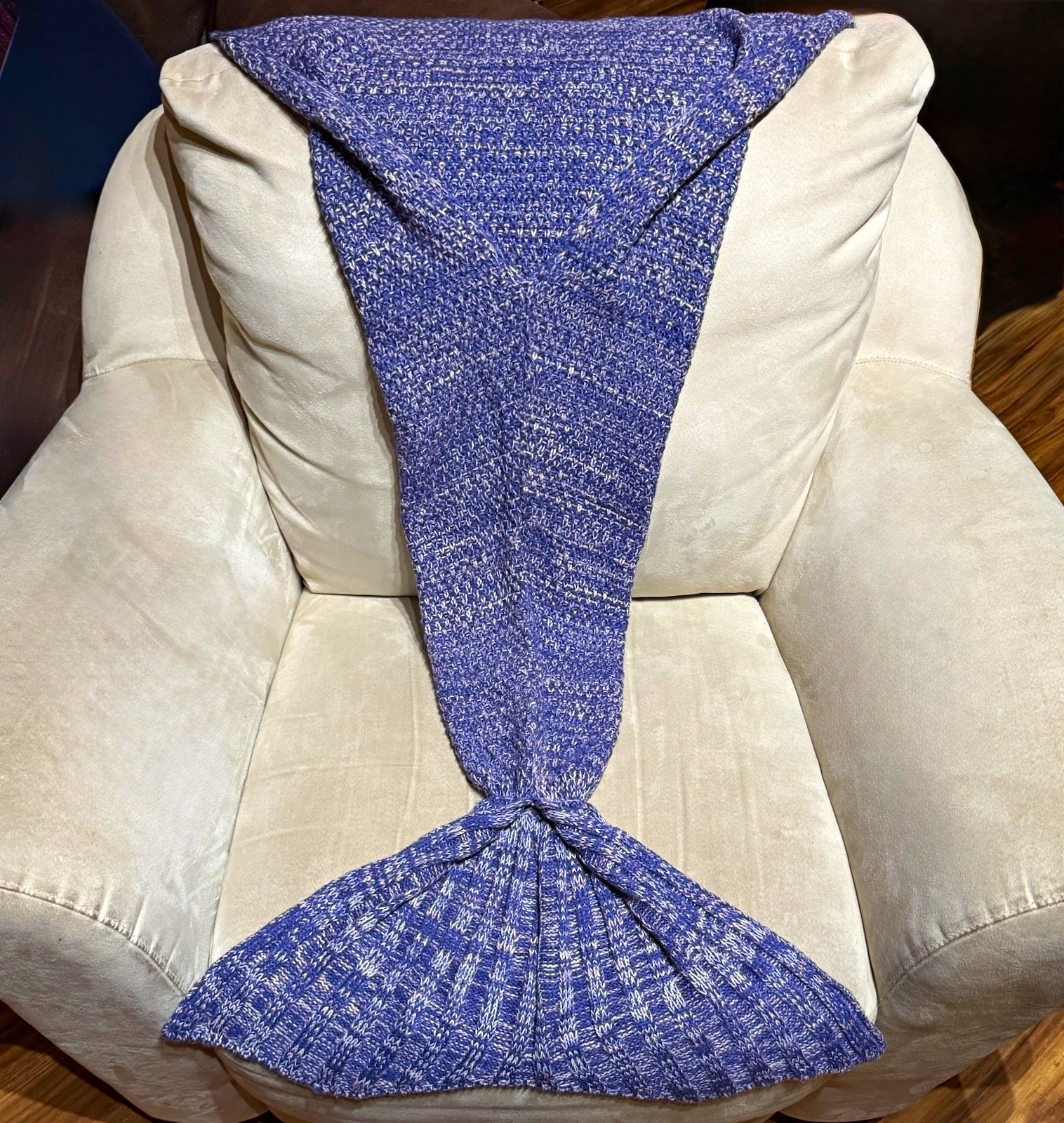 Purple Knitted Mermaid Tail Blanket Throw, Adult Size, Mermaids Theme