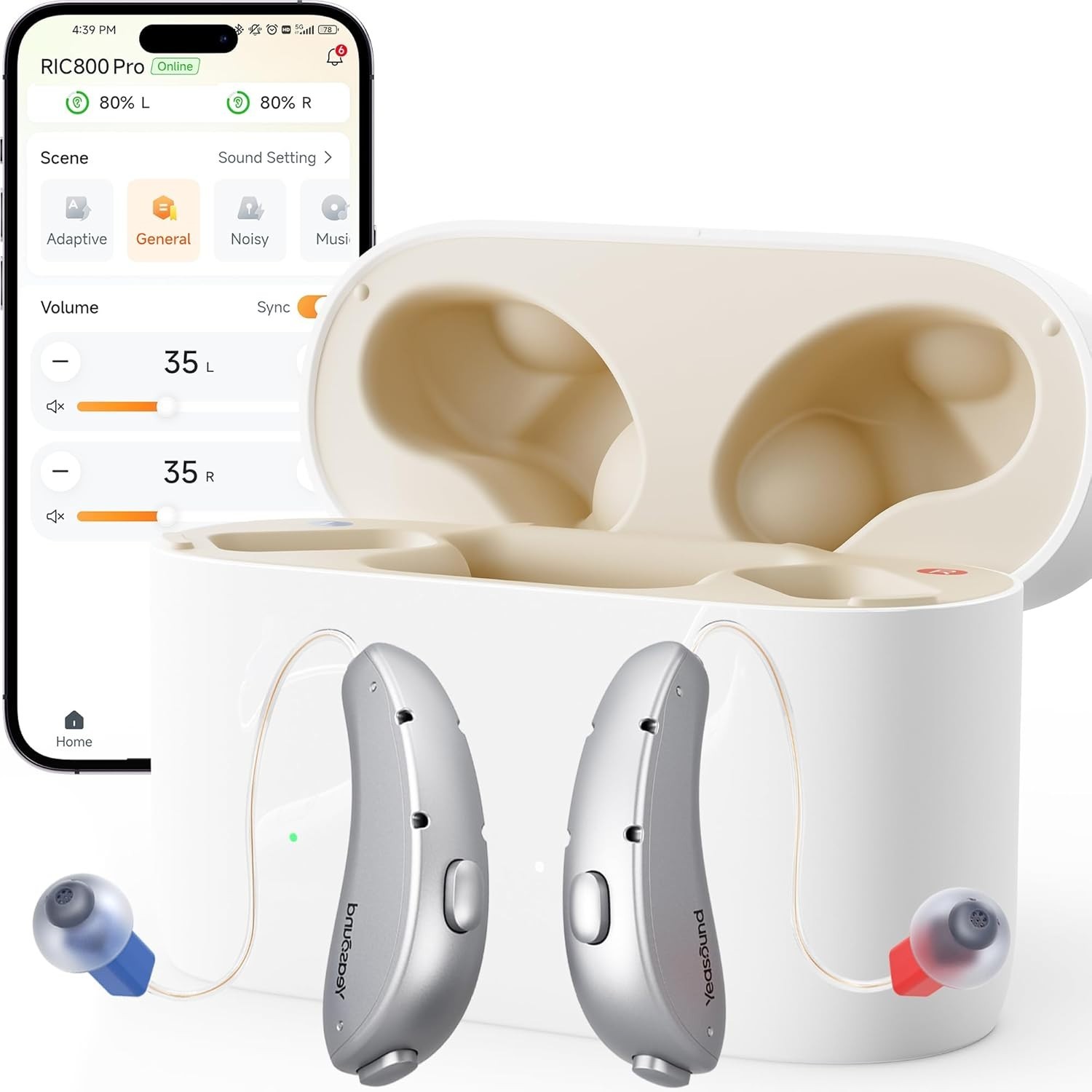 Yeasound RIC800 OTC Hearing Aids – Rechargeable, Bluetooth App Control, FDA