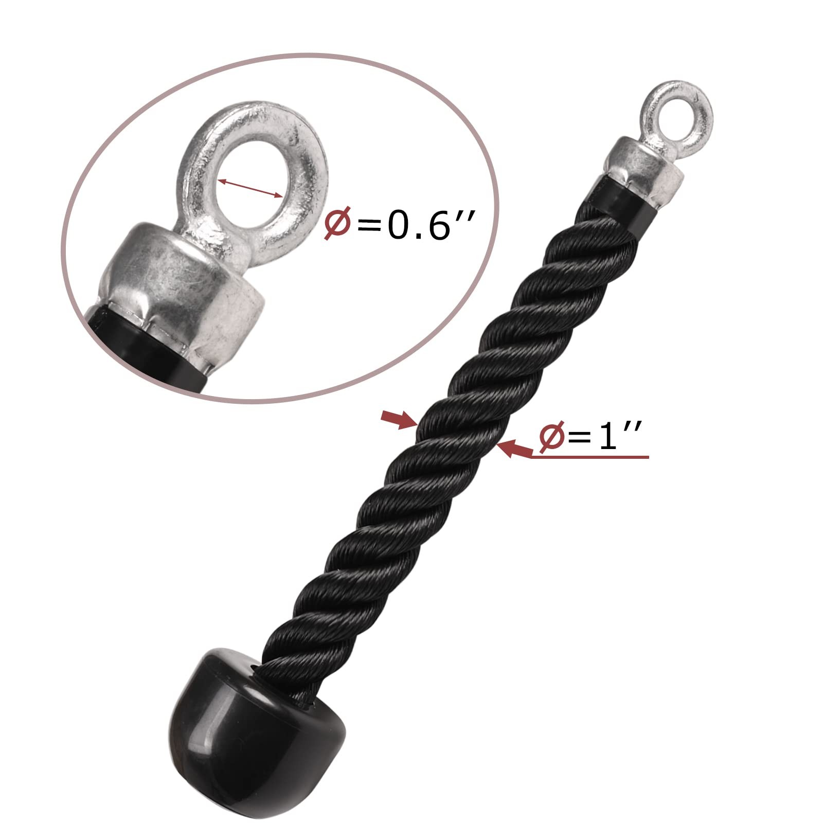 Pull Down Tricep Rope Kit, Non Slip Cable Attachment for Gym Face Pulls, 2 Hook