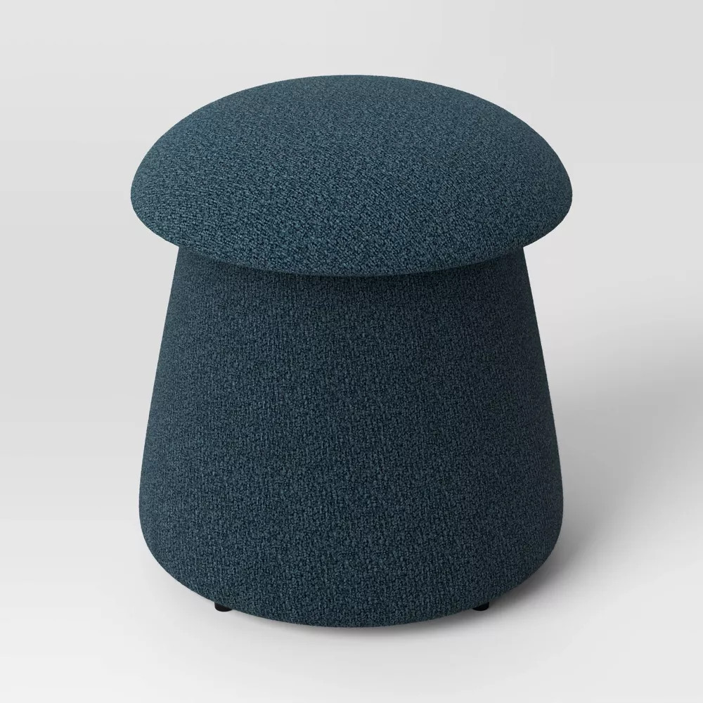 Mushroom Upholstered Storage Ottoman Blue Boucle - Room Essentials