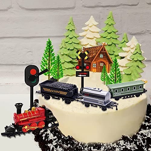 Train Cake Toppers Set - 13pcs Mini Train Decorations for Boys' Birthday Party,
