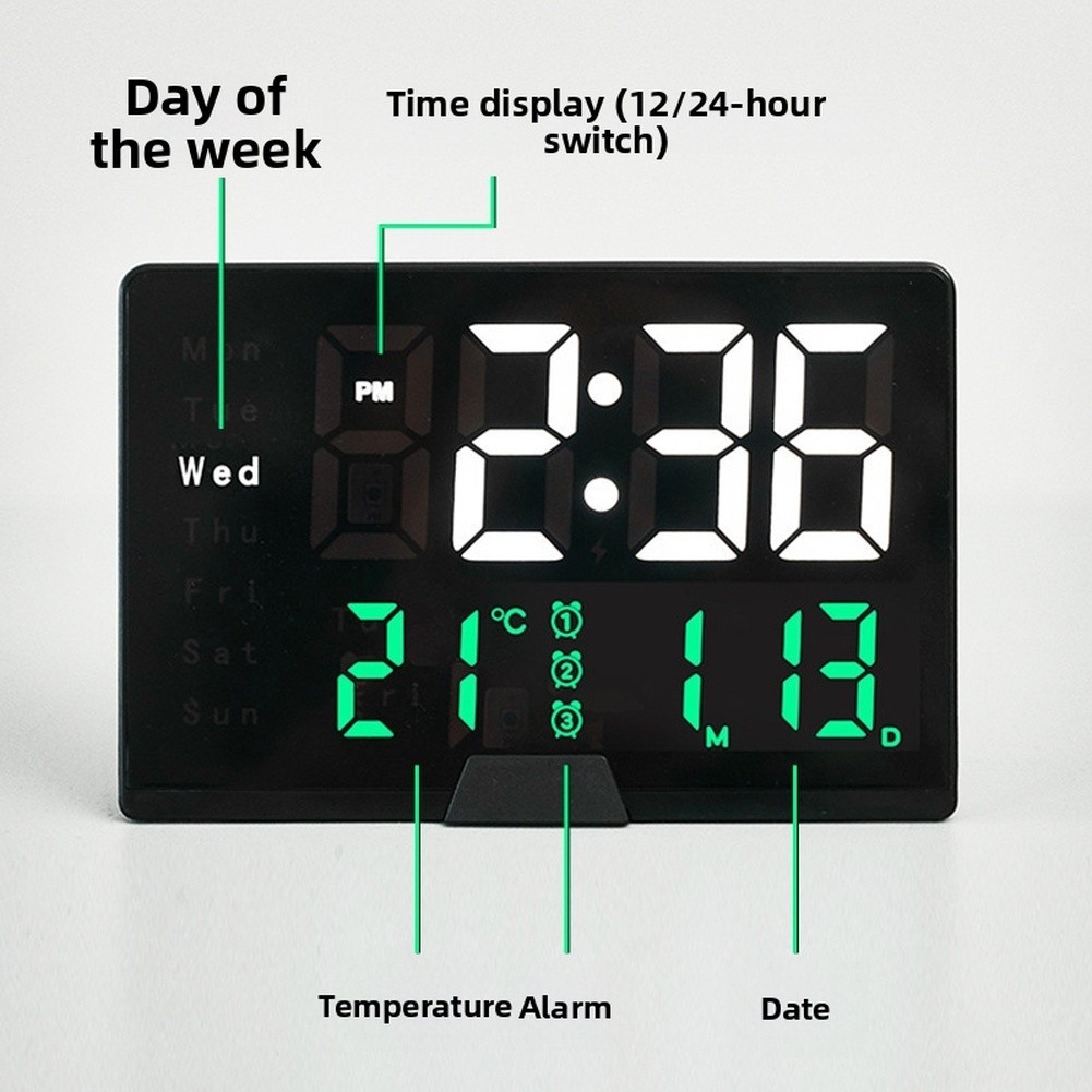 Modern LED Alarm Clock White Large Display Temperature Weekday Date Backlight