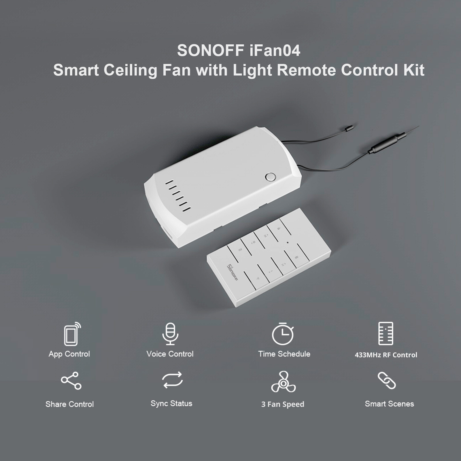 SONOFF Wi-Fi Ceiling Fan And Light Controller 3 Fan Speeds 433MHz Remote Control