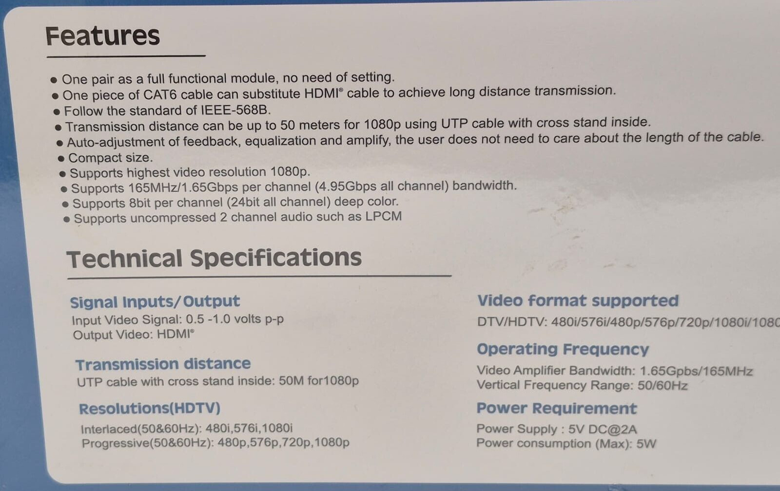 Cable Matters HDMI Extender by Cat6 Sealed