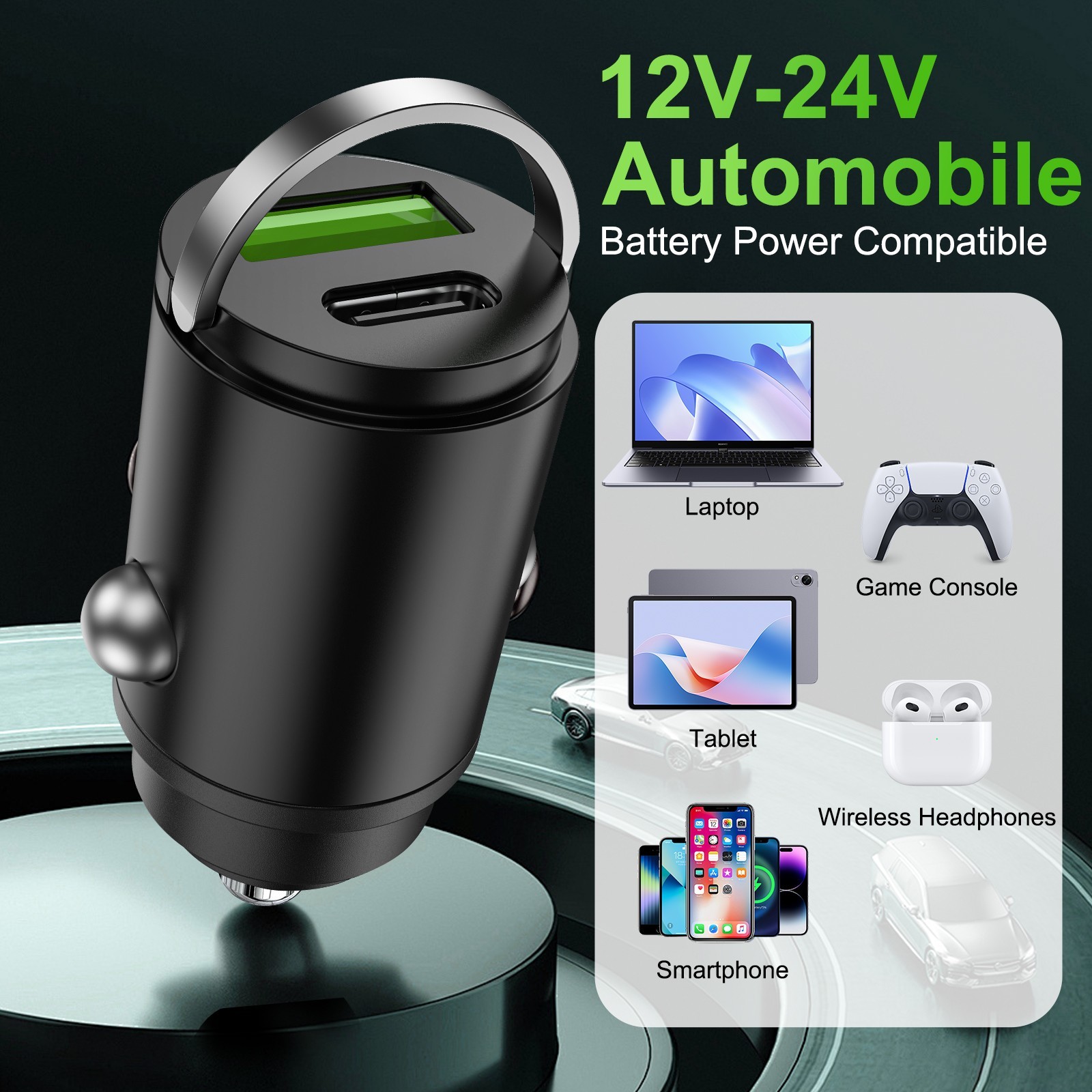 100W Super Fast Car Charger USB PD 2-in1 Cigarette Lighter Adapter Temp Control