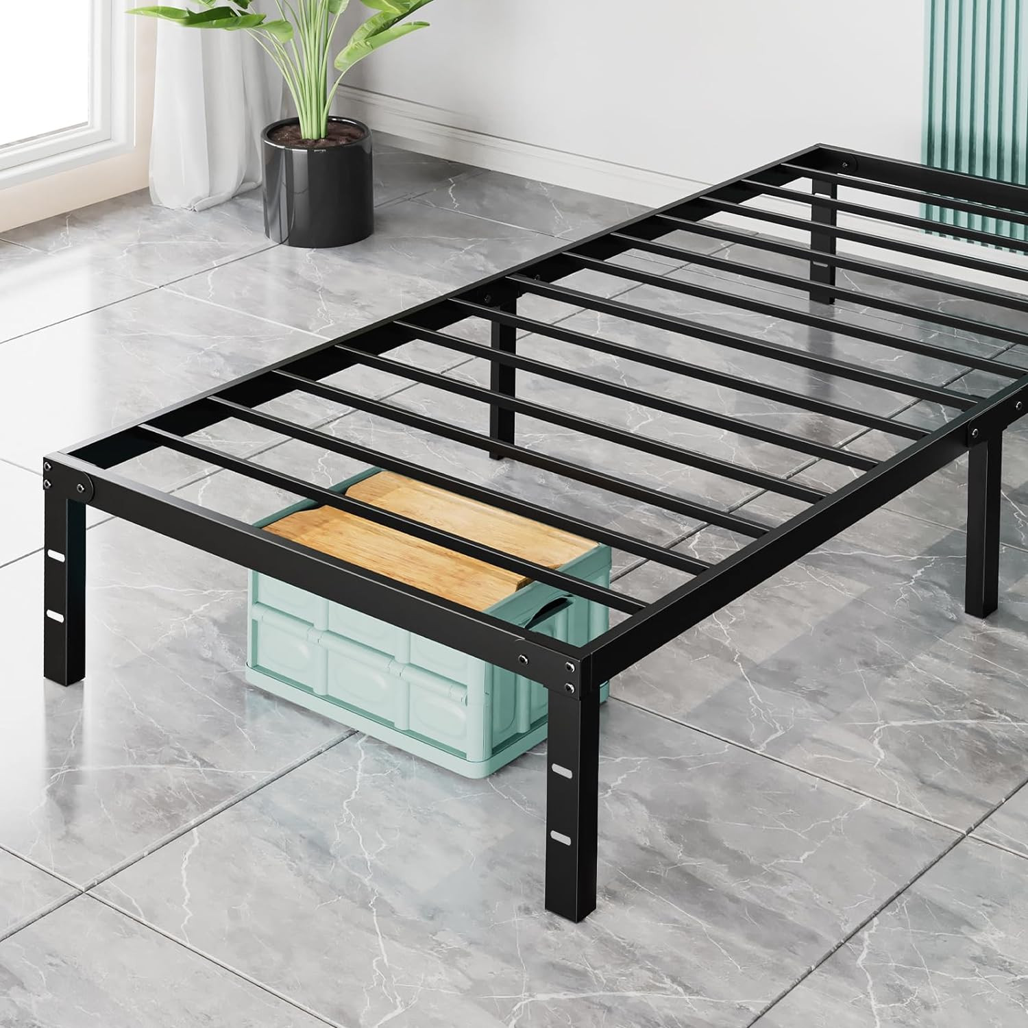 Twin Bed Frame - Heavy Duty Metal Platform Bed Frames Twin Size with Storage Spa