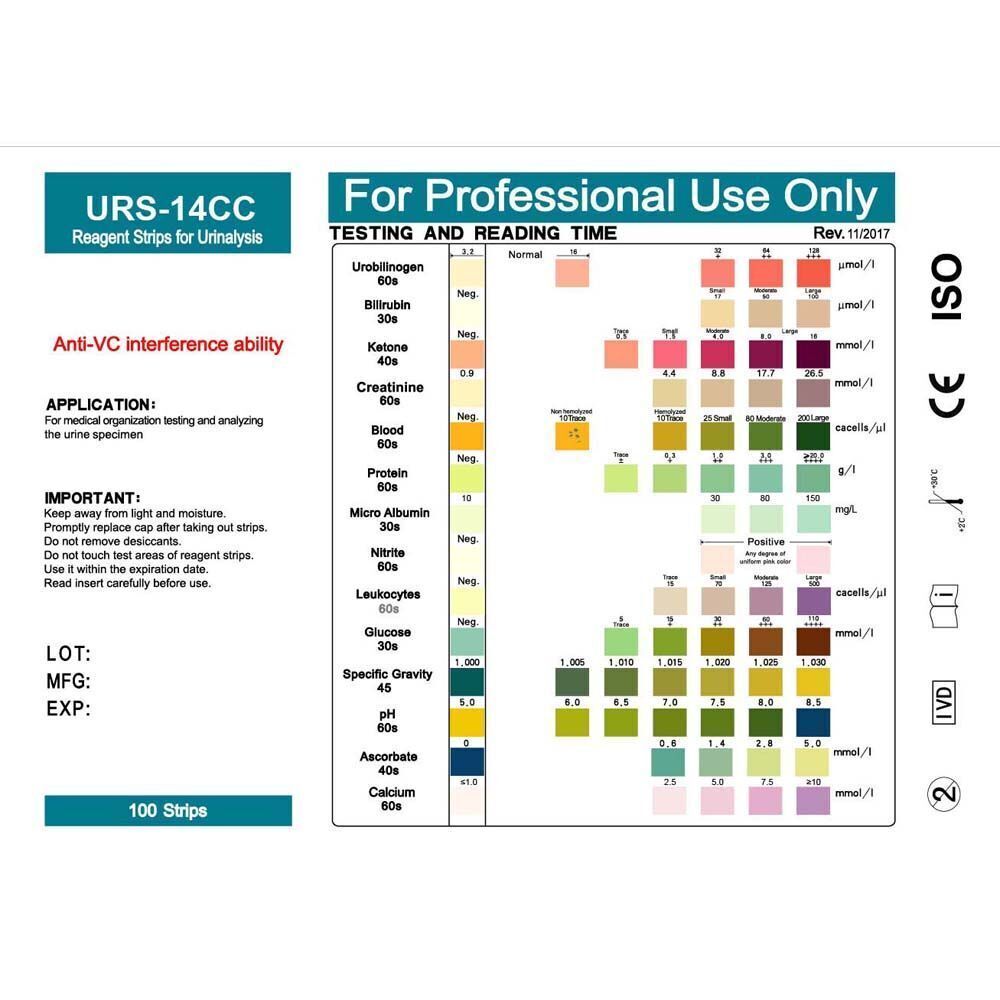 14-in-1 Urinalysis Test Strips 10 Parameter Urine Test Strips for Leukocytes PH