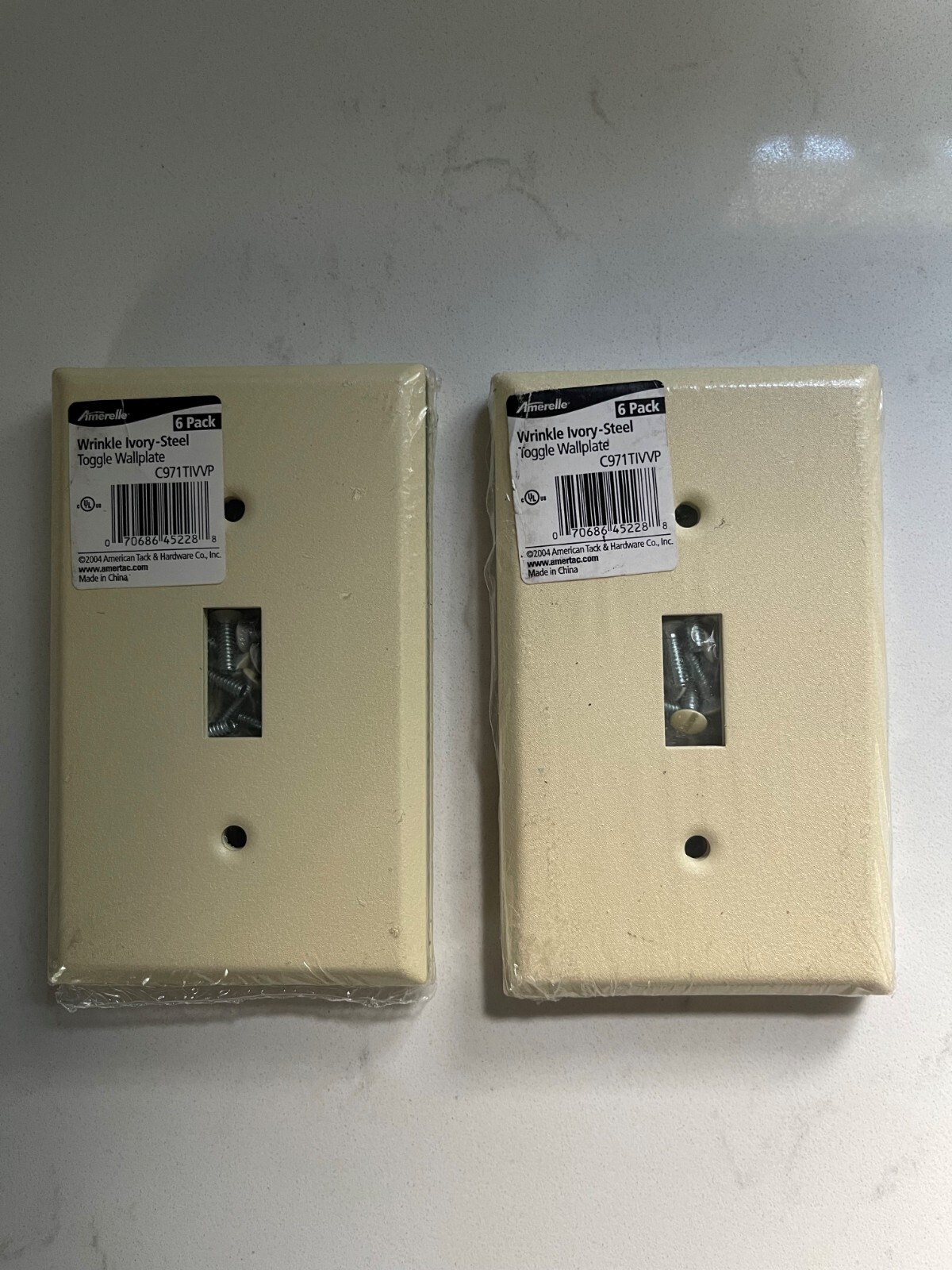 LOT OF 2 Amerelle Wrinkle Ivory Steel Toggle Wallplate C971TIVVP 6-PACK