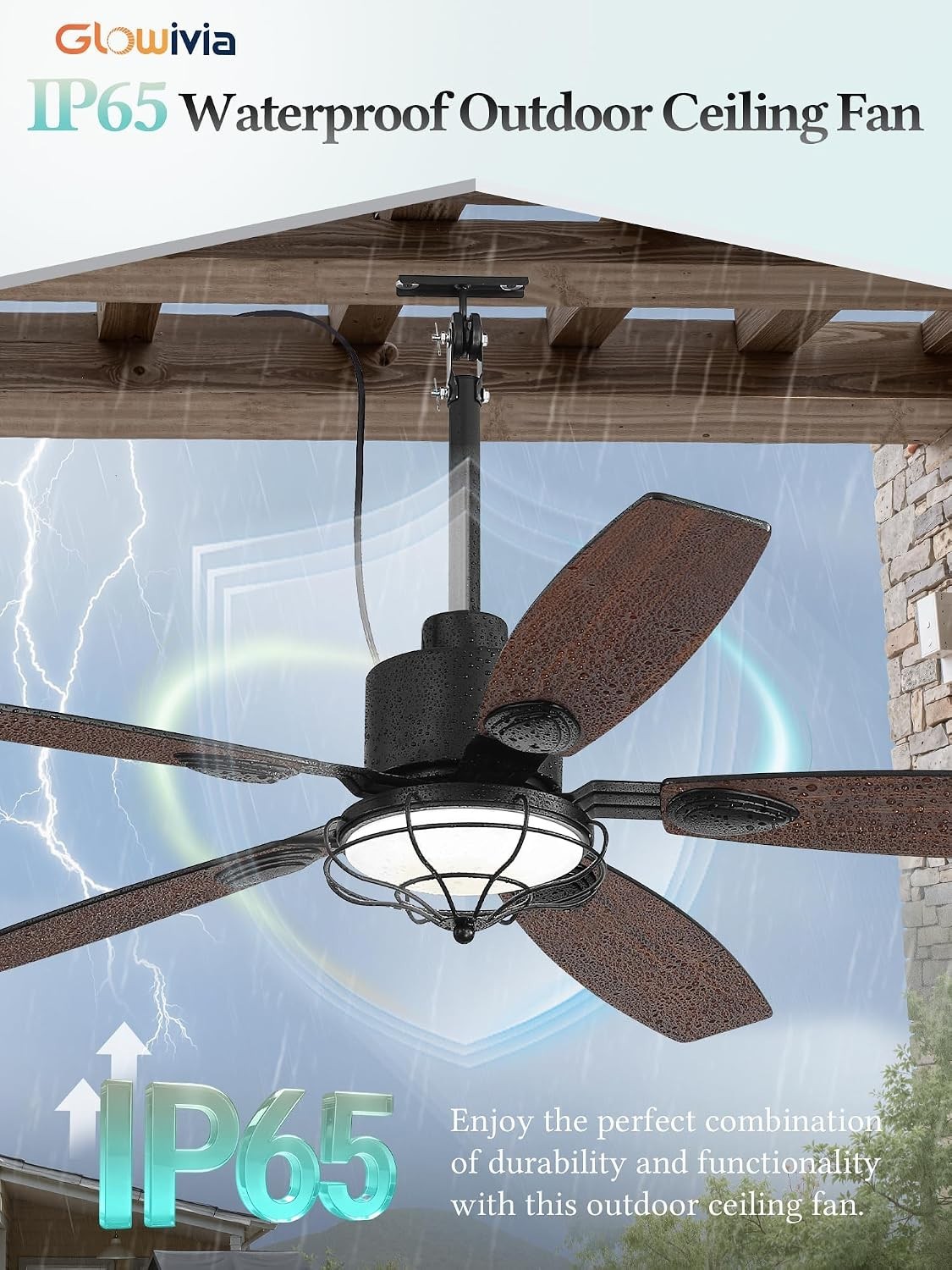 Large 52 in Ceiling Fan Indoor - Quiet DC Motor, Remote Control - Black