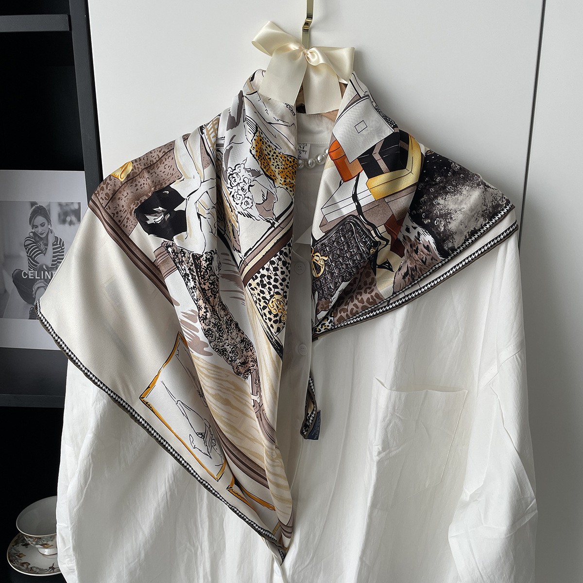 Pure 18 Momme Twill Silk Wrap Scarf Bandanna cloakroom Print Square Shawl 35"
