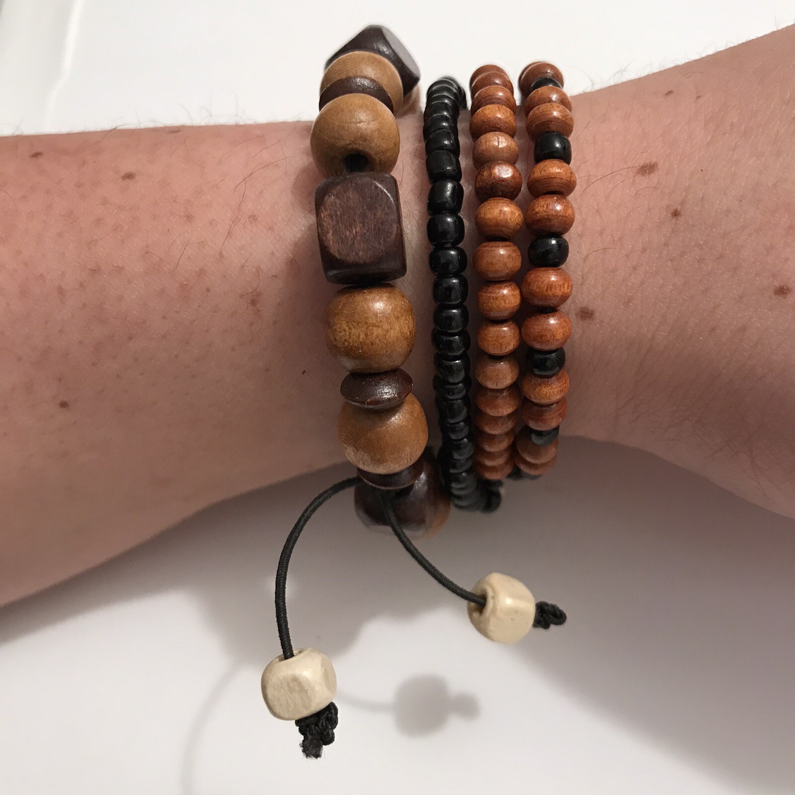 mens bracelet Wood-glass beads Set