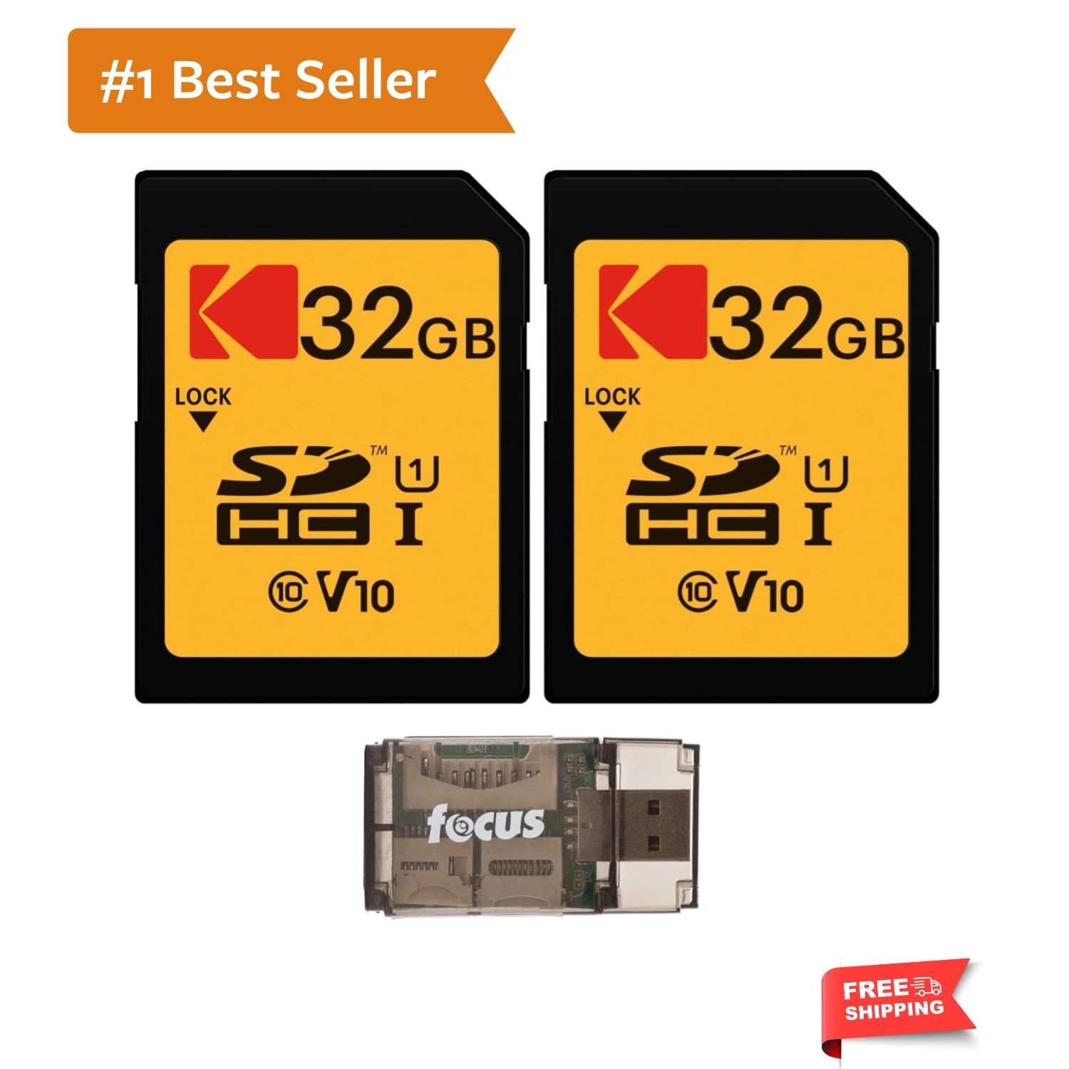 32GB Class 10 UHS-I SDHC Memory Card 2-Pack Bundle with Focus USB Card Reader...