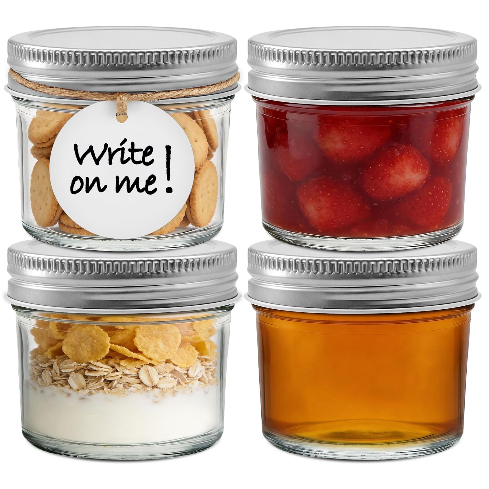 4 Pack 4 oz Small Mason Jars, Small Glass Jars with Airtight Lids, Mini Canni...