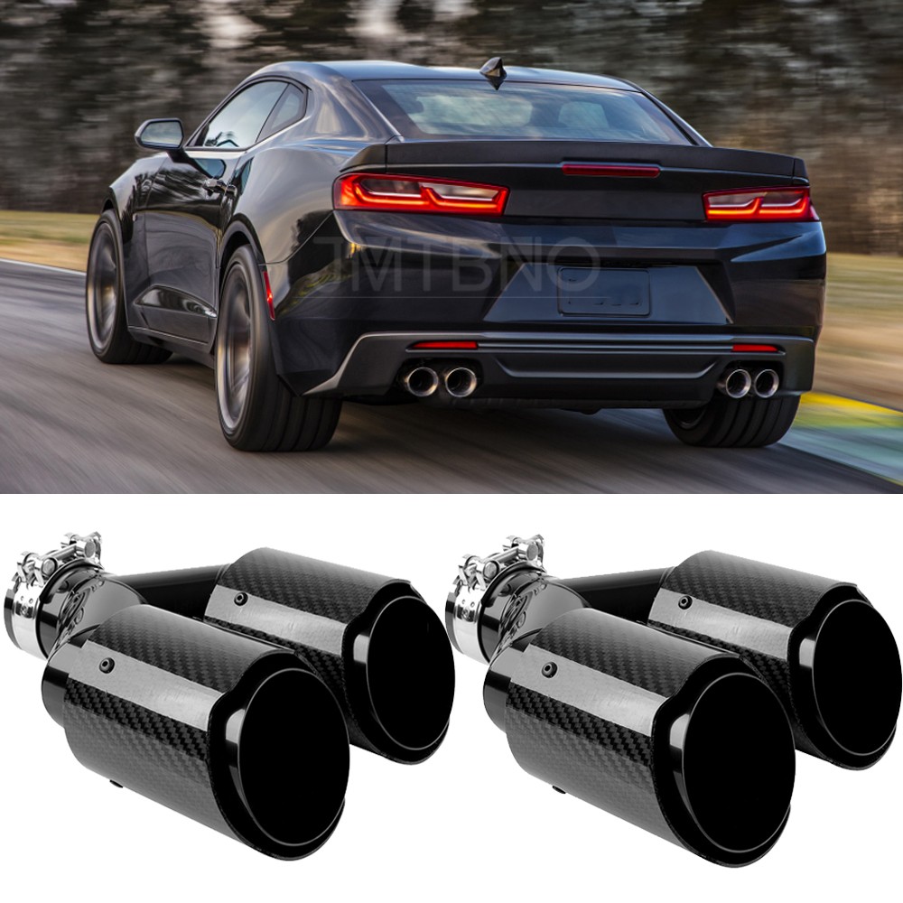 2.5" In 4" Out Dual Carbon Fiber Exhaust Tips For Chevy Camaro SS ZL1 2010-2023
