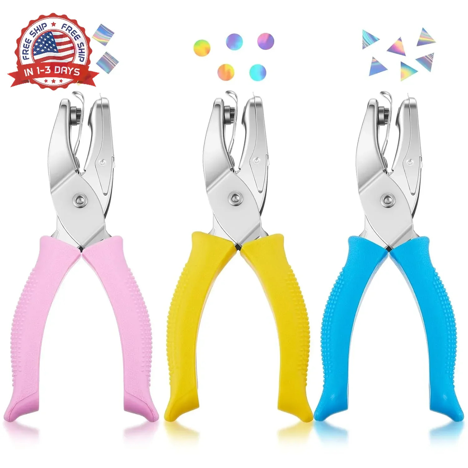 3 Pcs Hole Punch Shapes Single Hole Paper Punchers for Crafts Handheld Met