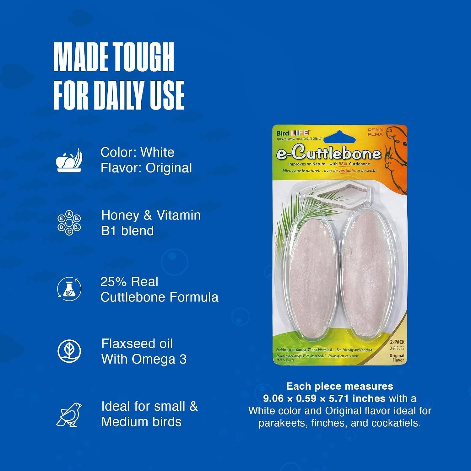 Durable Bird Cuttlebone (2 Pack) - Immune Support & Feather Health Essential