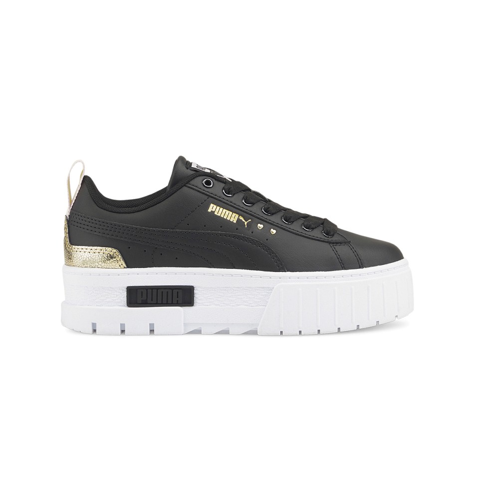 PUMA Mayze Shiny Platform Lace Up  Youth Girls Black Sneakers Casual Shoes 38479