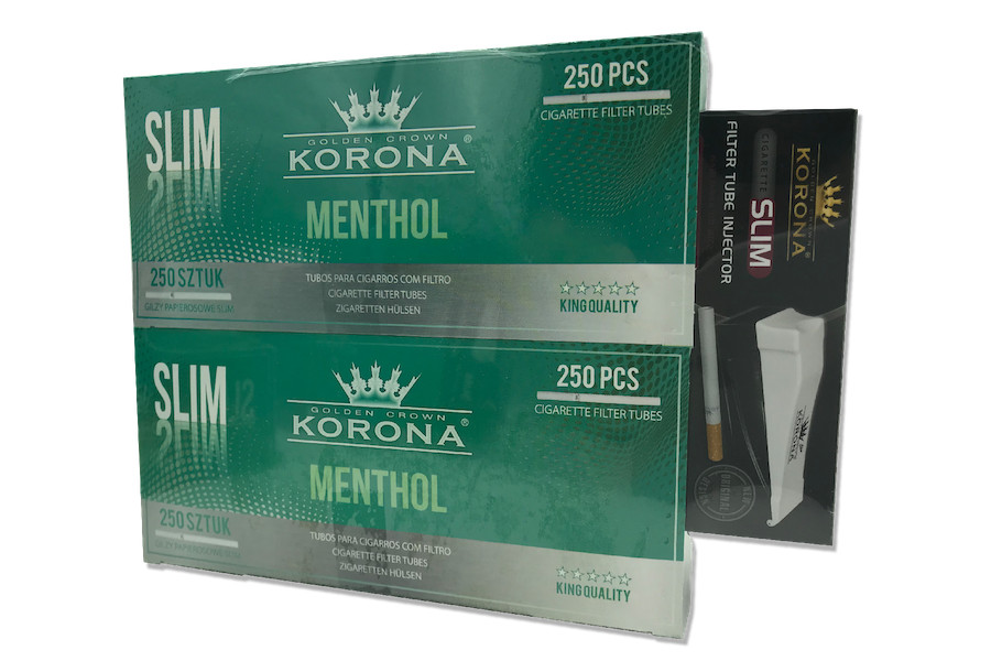 500 KORONA SLIM MENTHOL Cigarette Filter Tubes 2x250 + 1x KORONA FILLING MACHINE