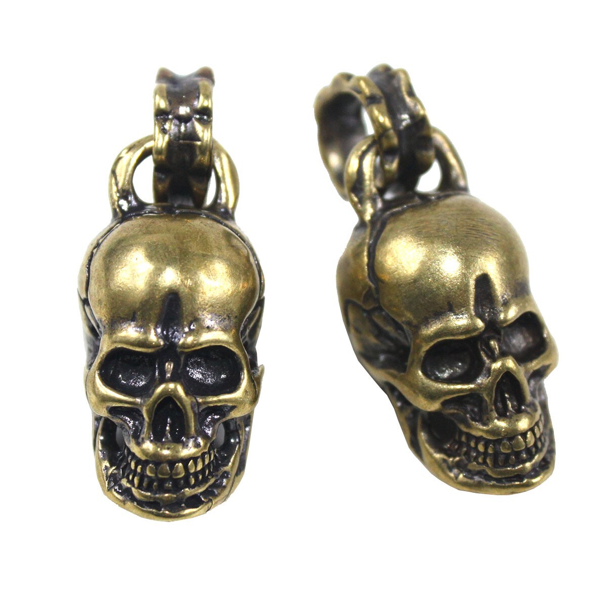 2 PACK Brass Skull Keychains Pendant Punk Biker Skull Pendant Gifts