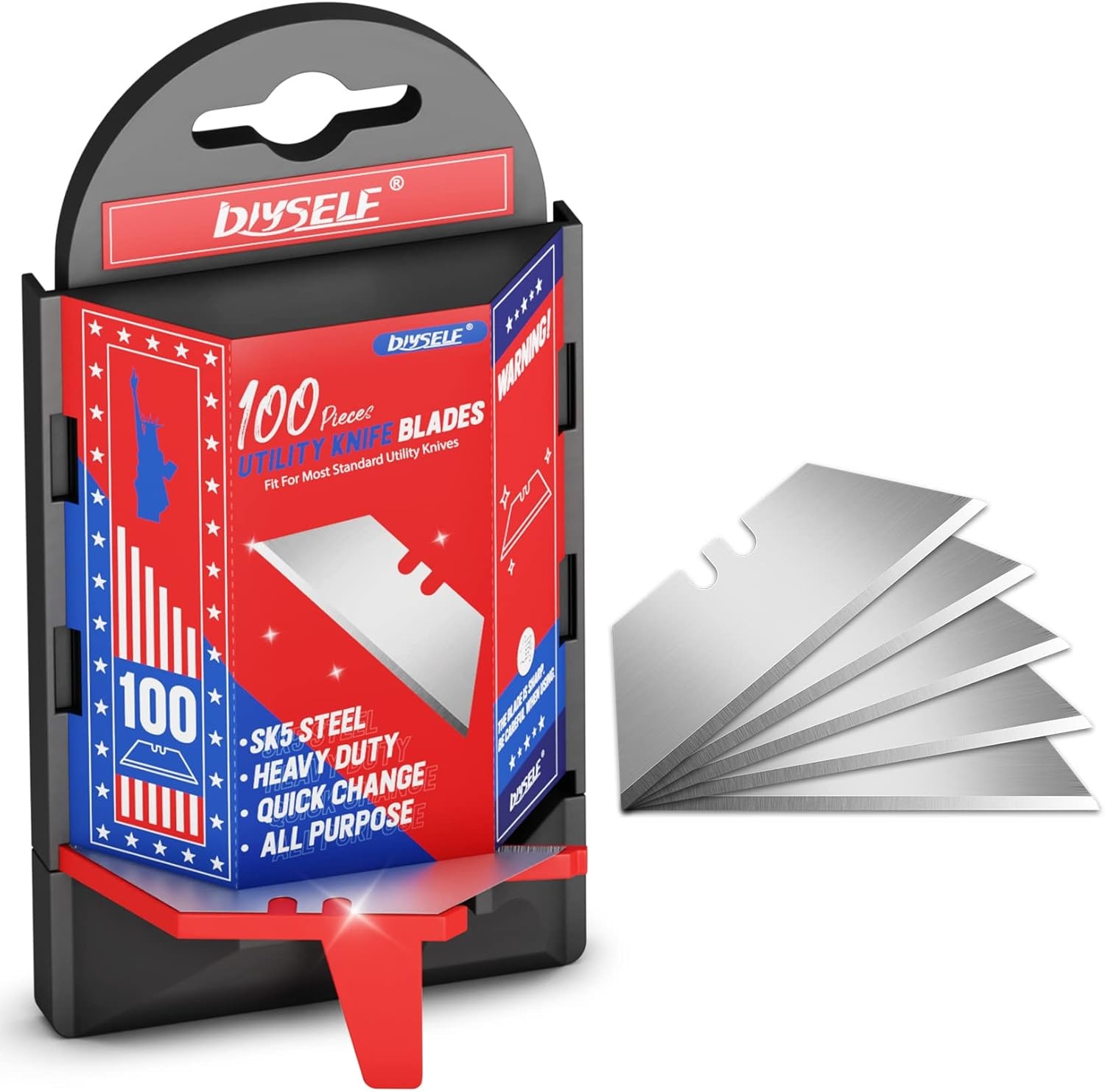 100-Pack Utility Knife Blades with Dispenser, Sharp Razor Refills for Box Cutter