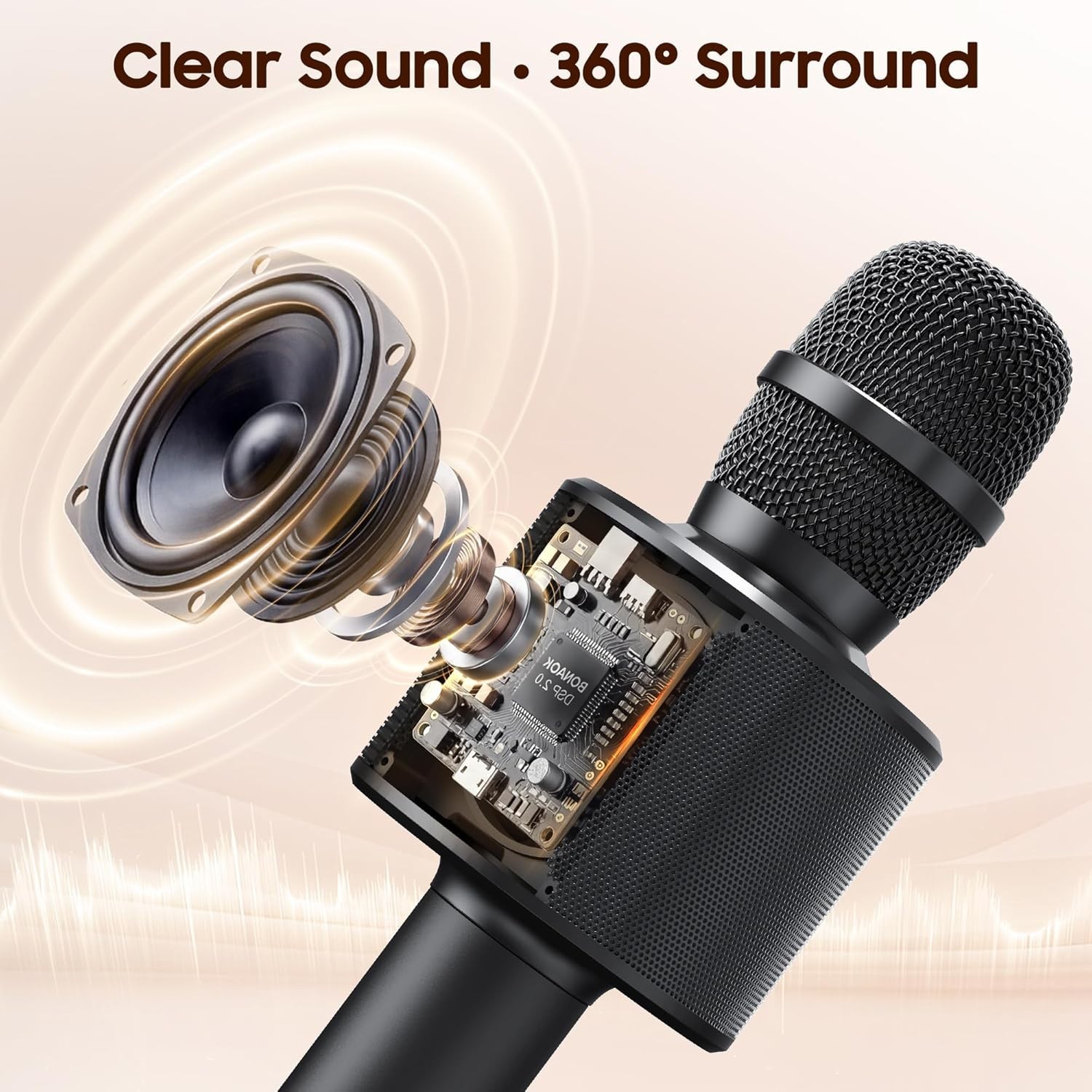 Wireless Bluetooth Karaoke Microphone Portable Handheld Speaker Q37 Black