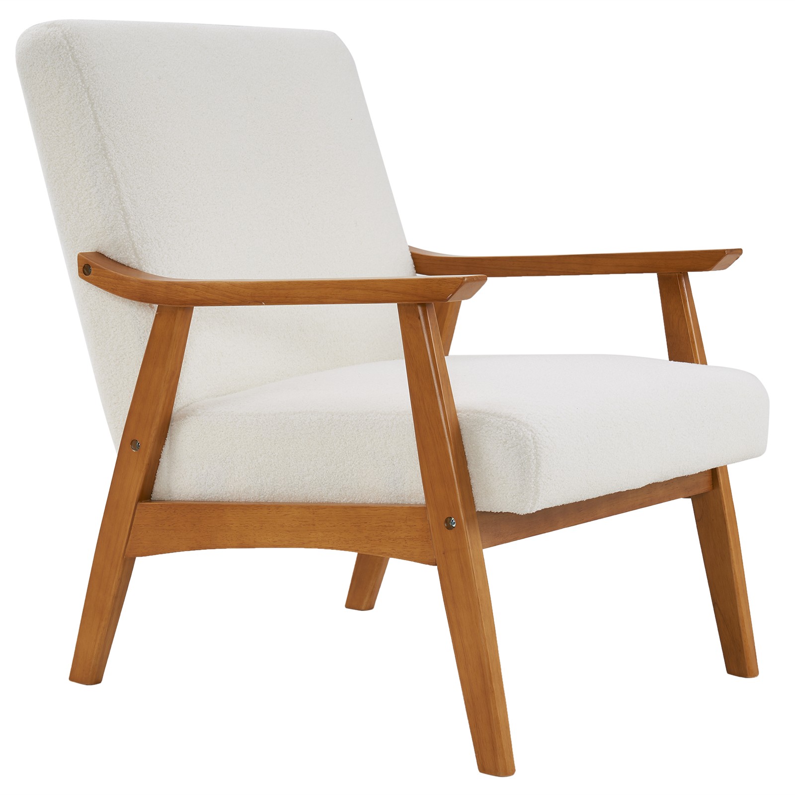 Wood Armrest Teddy Velvet Simple Single Indoor Lounge Chair Backrest Creamy