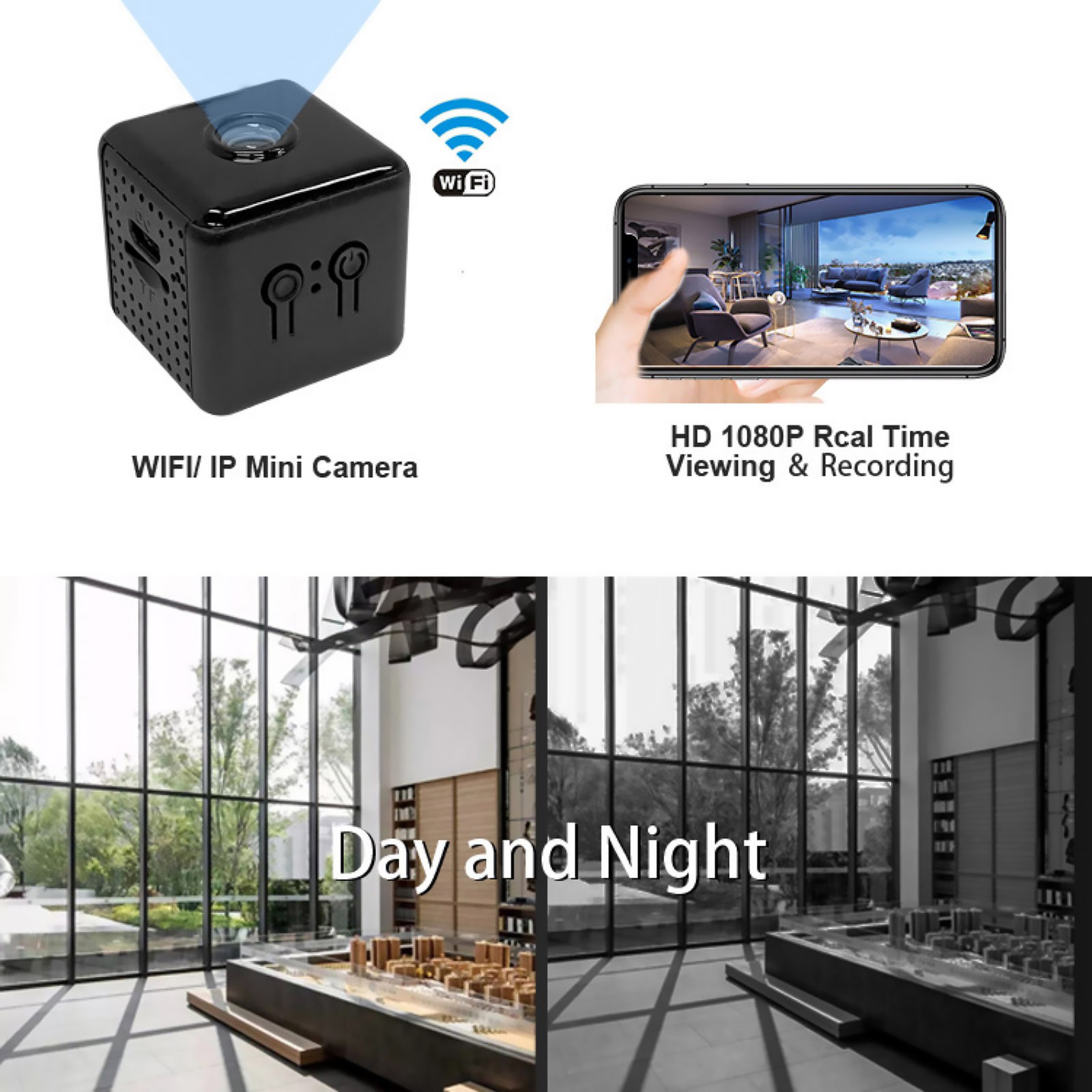 WiFi Mini Camera w/Ceiling Mount 2.4GHz iOS Android Motion Alert Night Vision