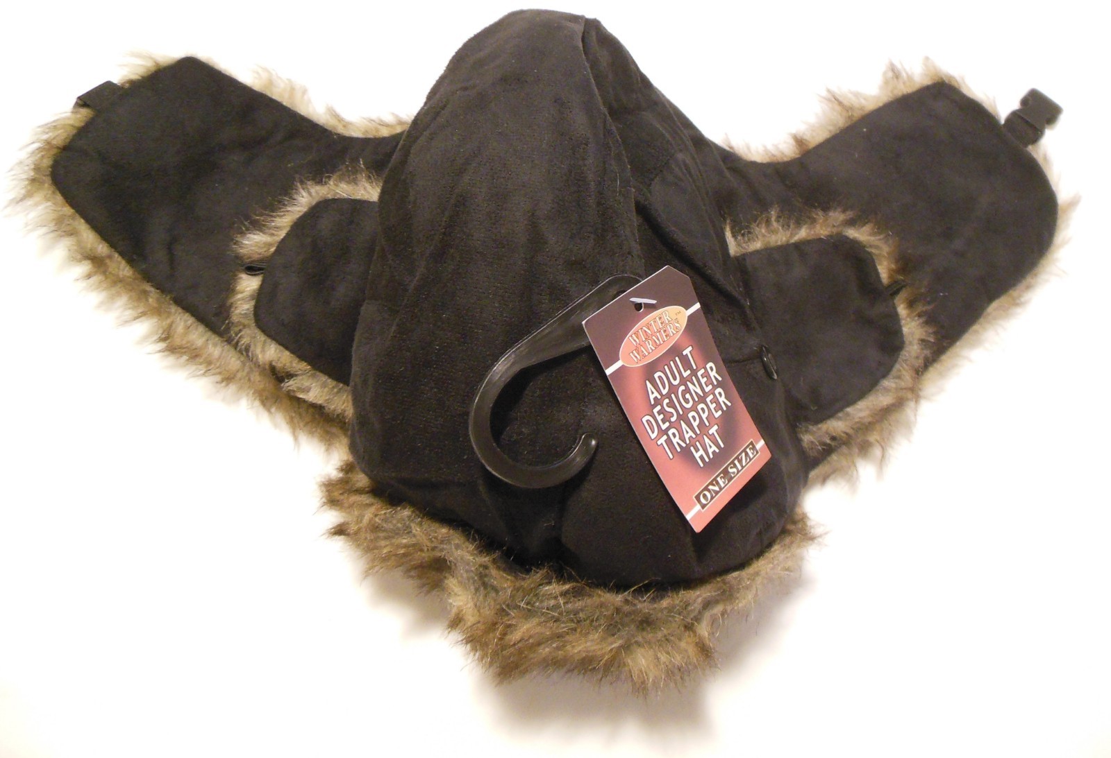 Trapper Hat Black Suede Feel One Size Unisex Winter Warmer