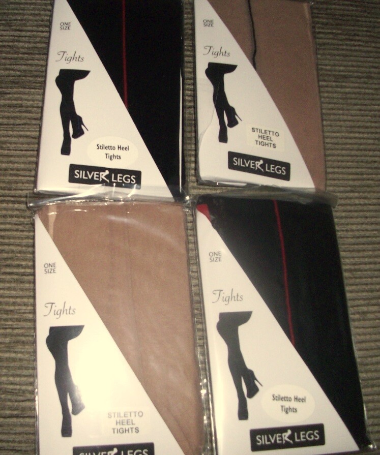Silver Legs Stiletto Heel Tights One Size Nude/Nude  Black/Red & Nude/ Black
