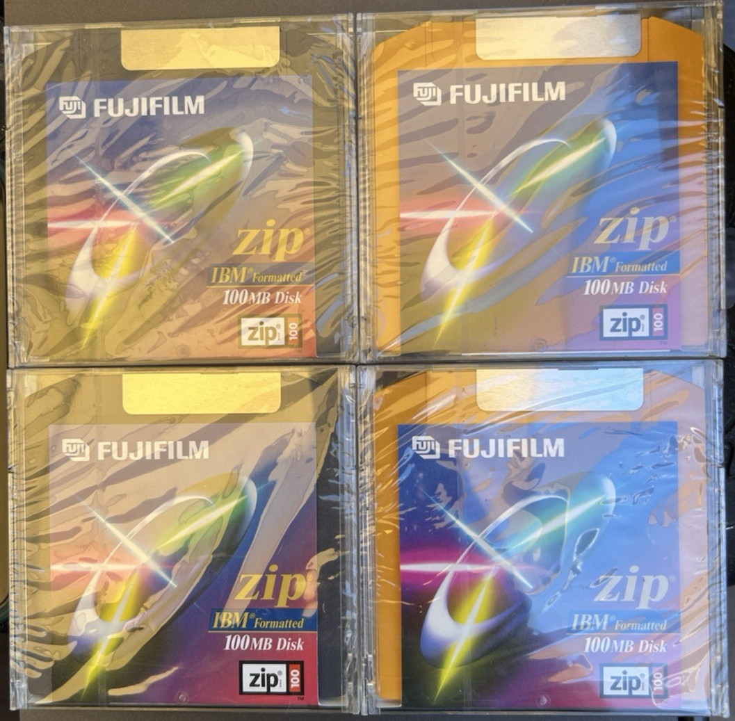 Vintage 4 FUJIFILM Brand IBM Formatted Zip 100MB DISC New, Factory Sealed, NOS.