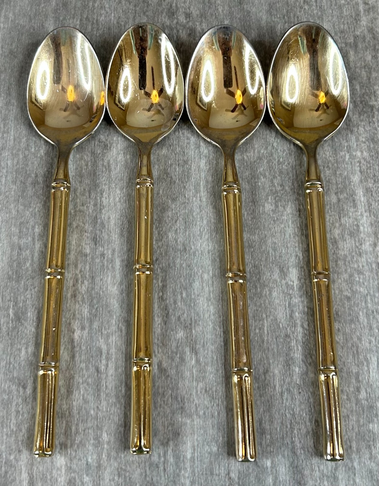 STANLEY ROBERTS BAMBOO TIBURON GOLD PLATED SILVERWARE FLATWARE 4 Teaspoons