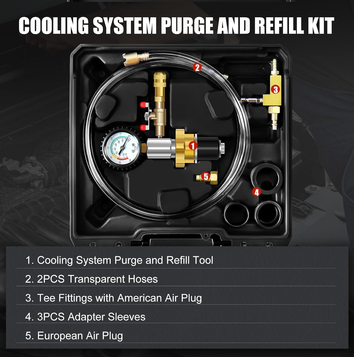 Universal Cooling System Vacuum Type Coolant Refill Tool Kit, Black