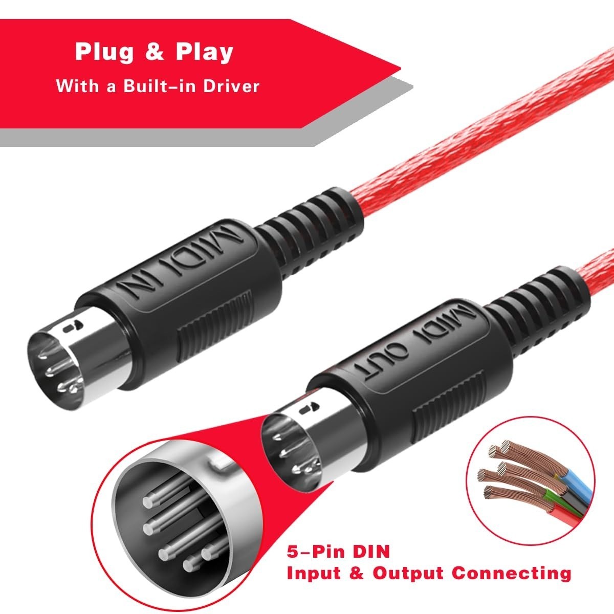 FORE MIDI to USB Interface for Keyboard & Synthesizer - 6.5ft Cable