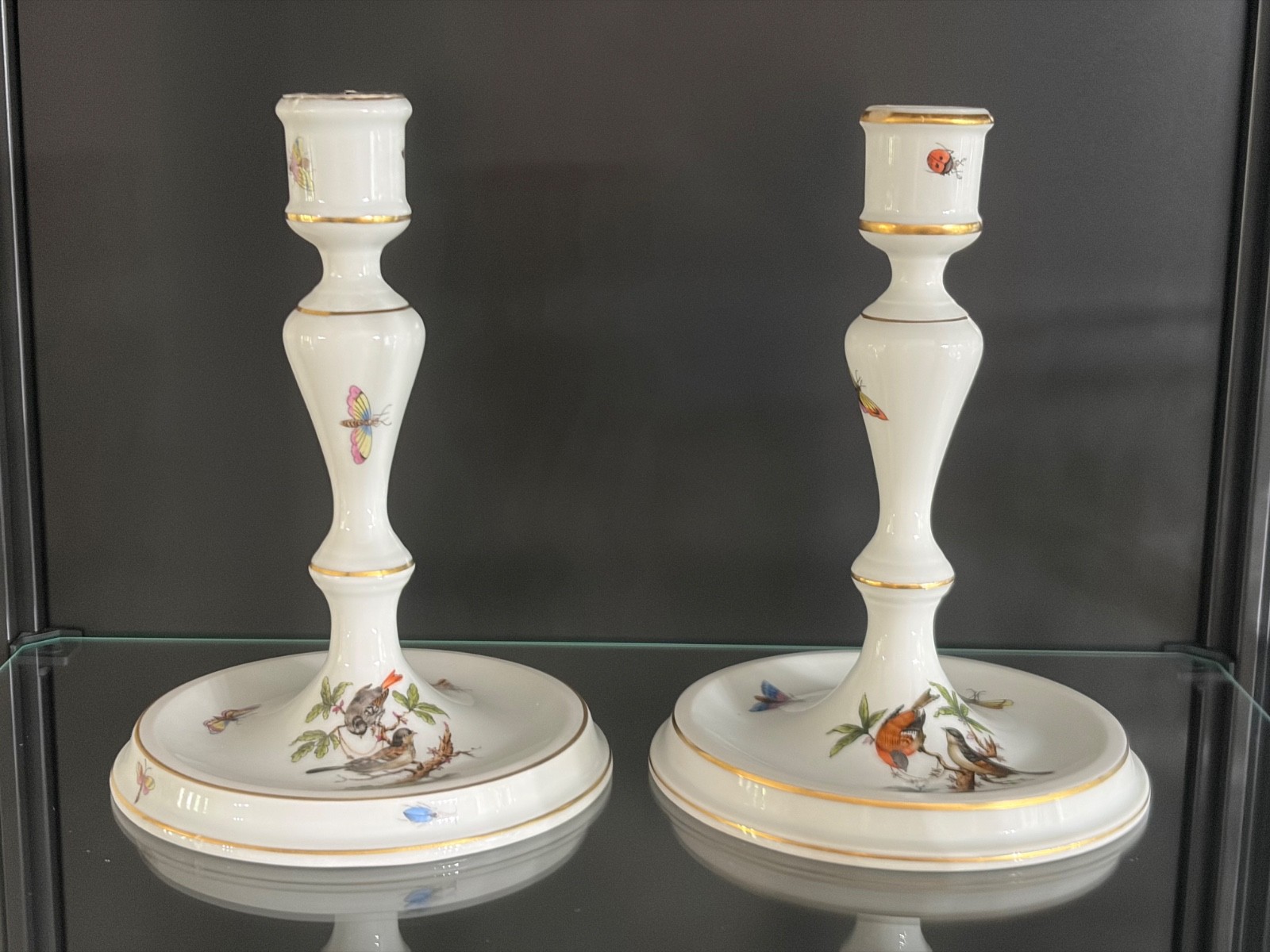 Herend Rothschild Bird Assorted Porcelain Pieces Shell Leaf Dishes Candlesticks