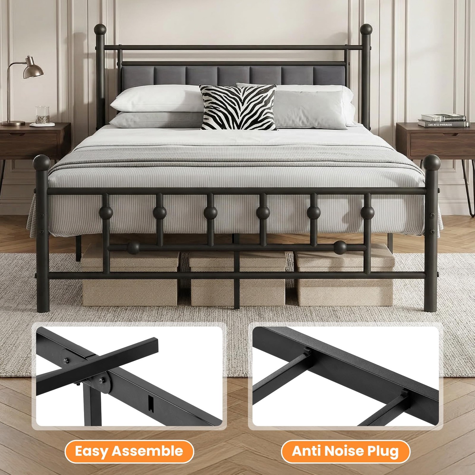 Full Bed Frame with Headboard, Velvet Upholstered Platform Bed Frame Full Siz...