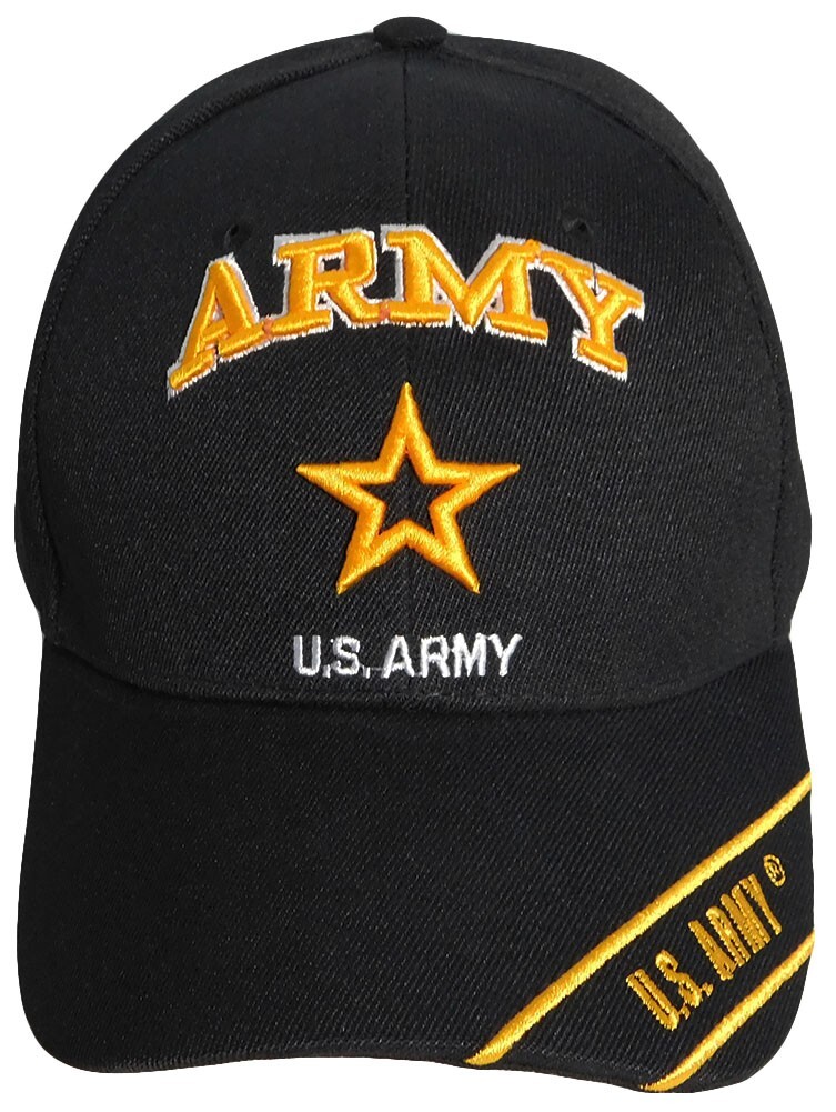 U.S. Army & Army Gold NEW Star Black Embroidered Cap Hat - Licensed