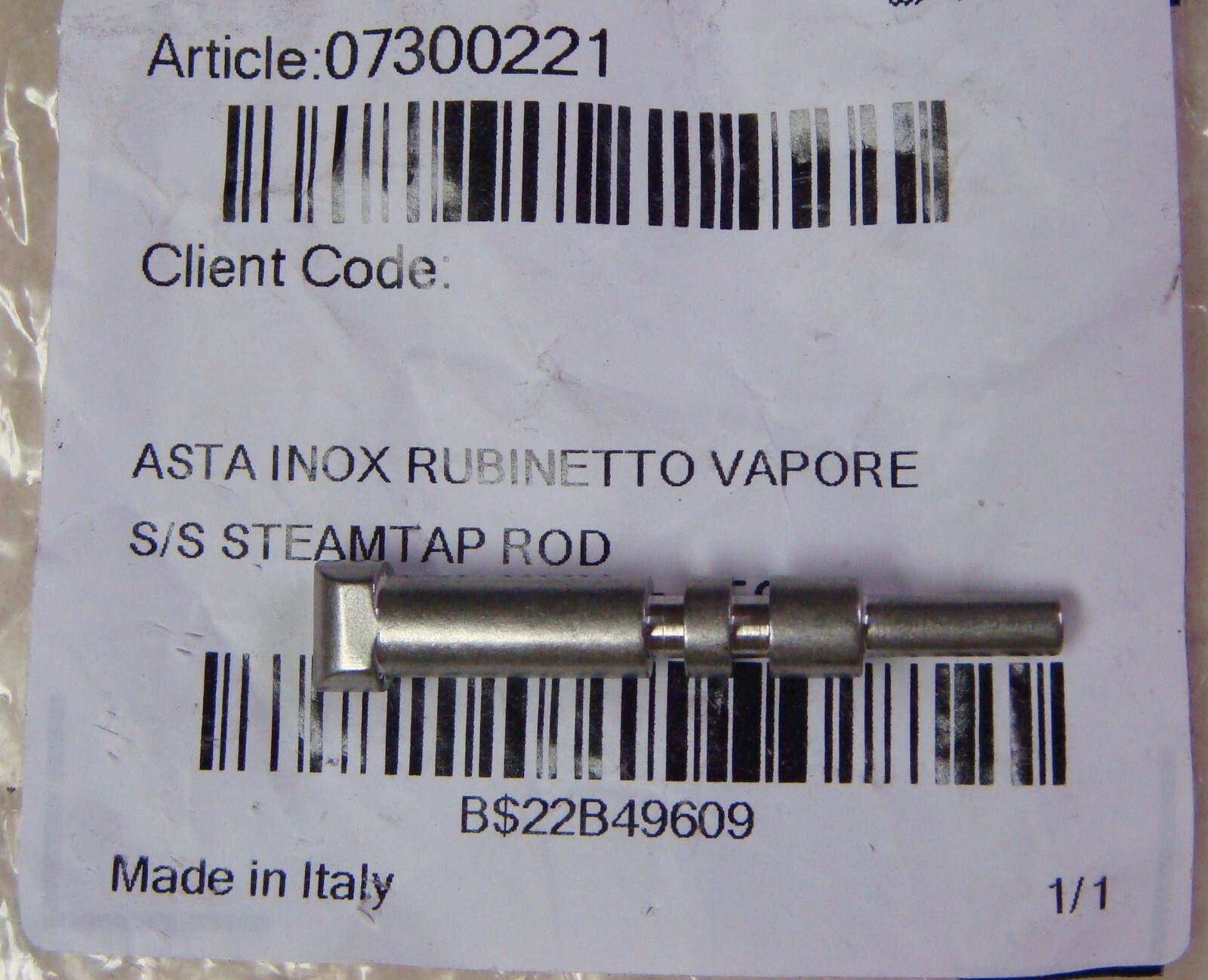 New Genuine Simonelli Stainless SS Steamtap Rod Steam Valve Shaft Pin 07300221