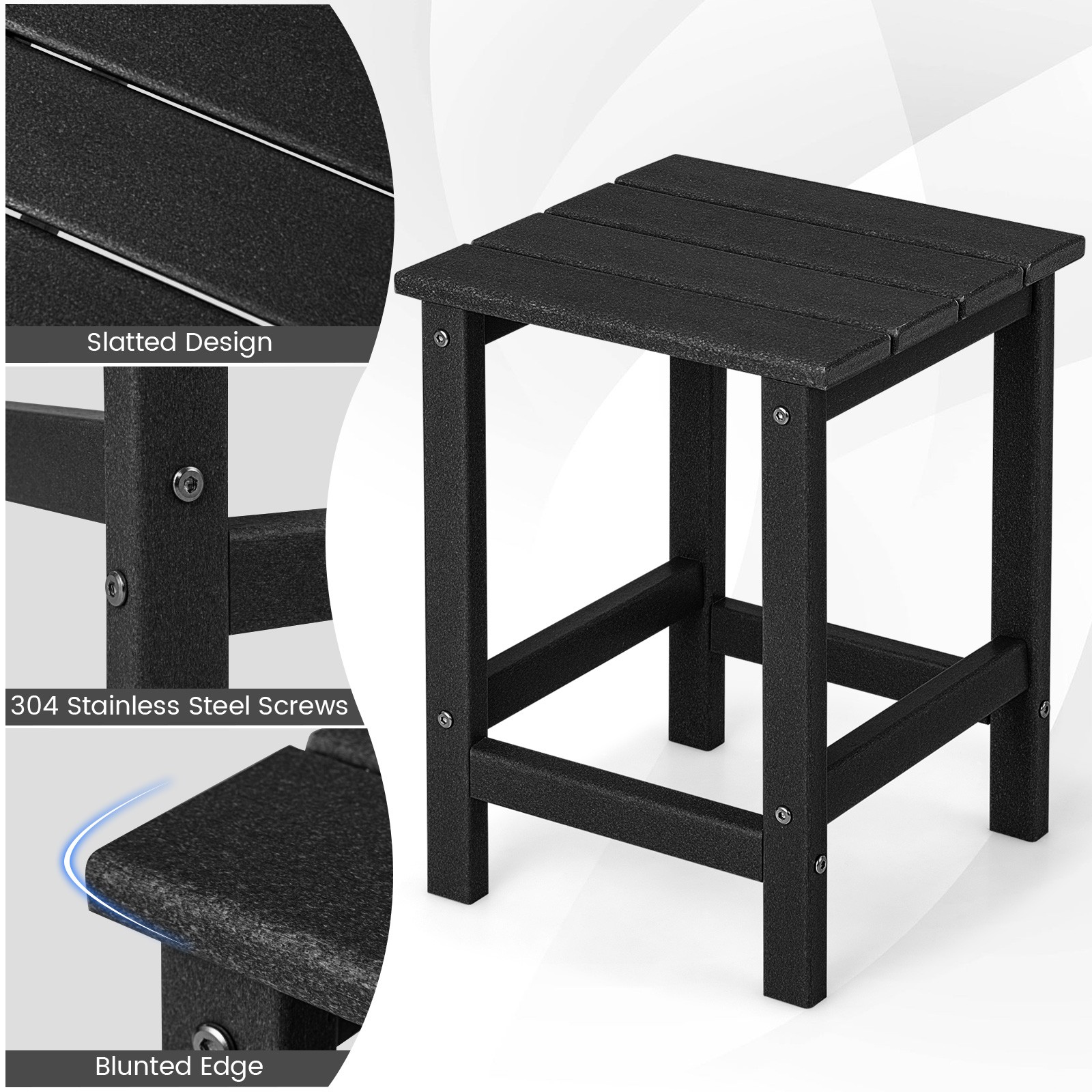 2PCS Patio 14" Adirondack Side Table HDPE Square Weather Resistant Garden Black