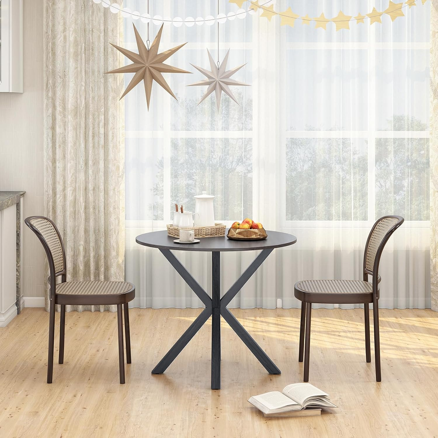 Modern 36" Round Dining Table for 2-4 with Rubber Wood Legs - Black